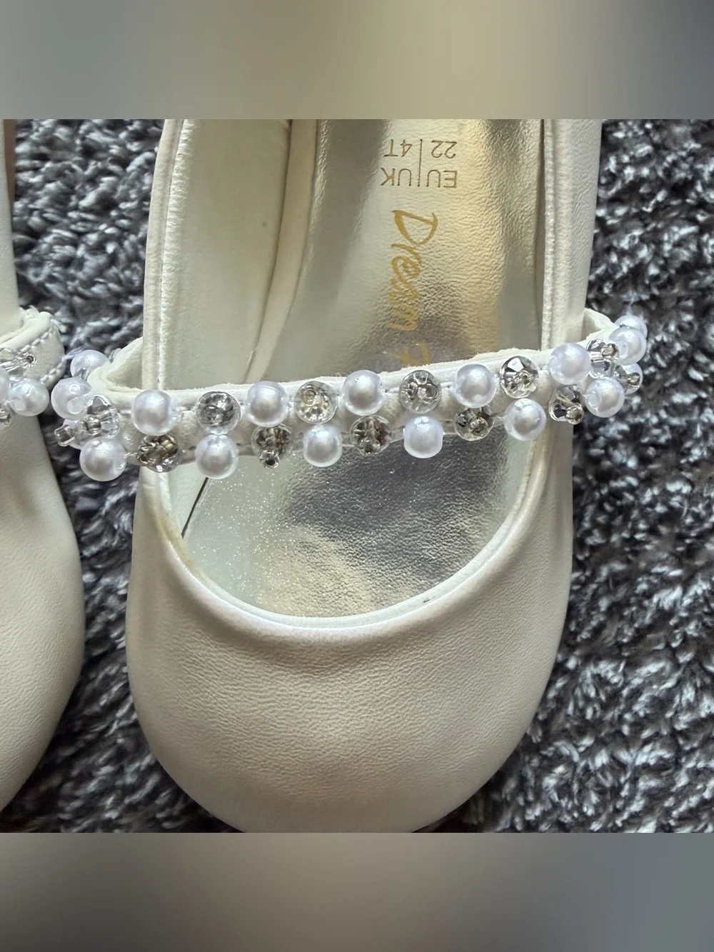 Dream Pairs Girls Size 5 Fashion Dress Flats - Ivory Slip On Rhinestone Shoes